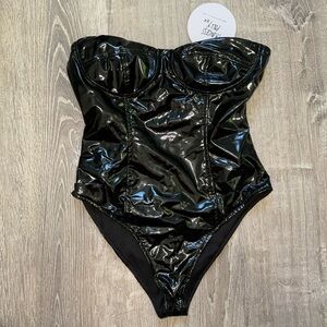 NWT! Princess Polly Black Leather Strapless bodysuit